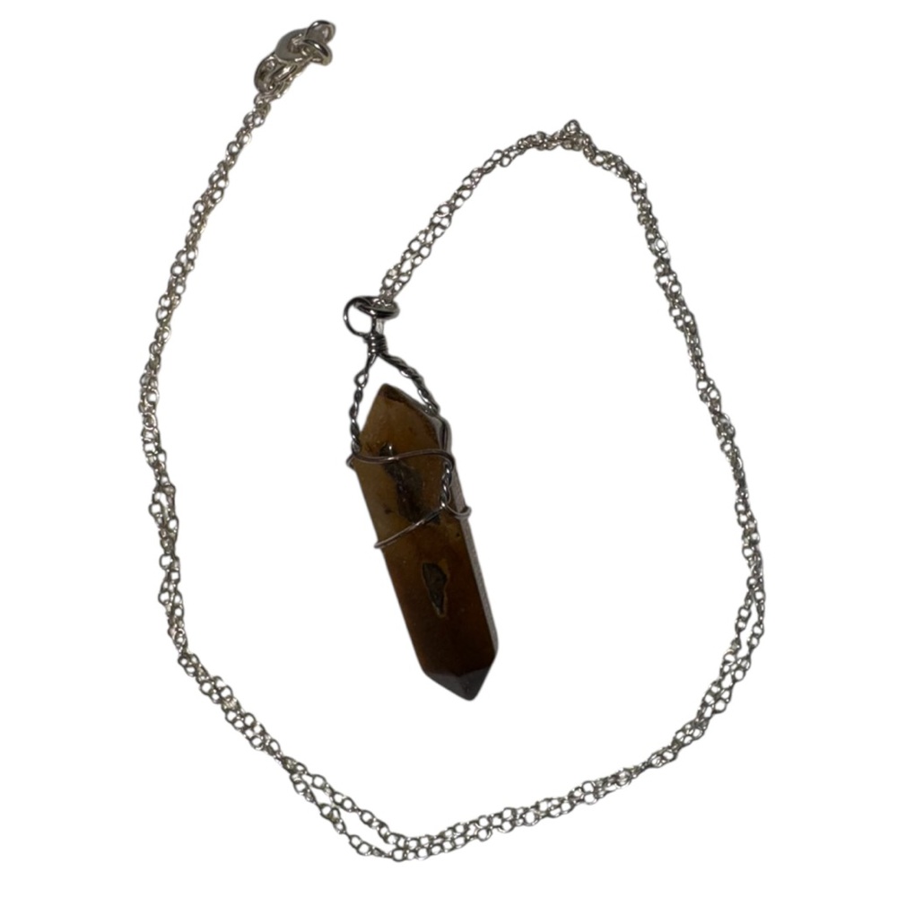 Brown Stone Necklace With Silver Chain